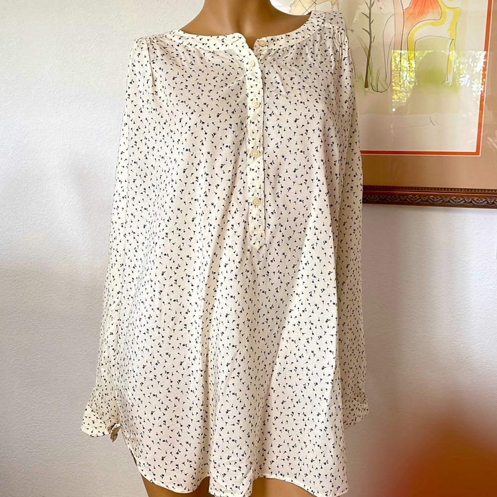 Loft Cream Black Silky Blouse XL